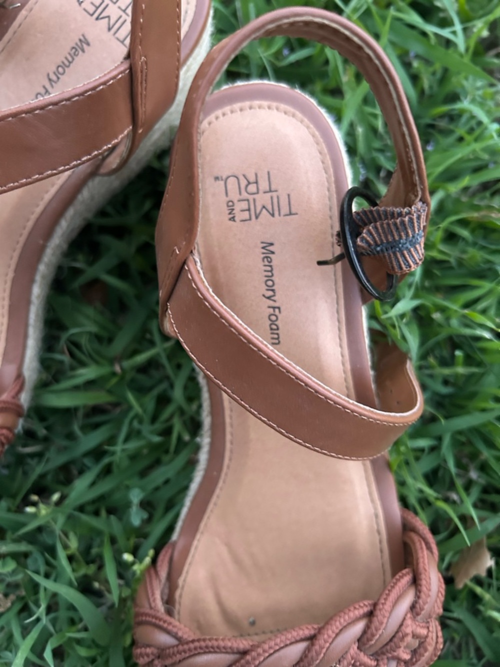 Time and Tru Braided Cognac Wedge Sandals with Ankle Strap Size 6 - Picture 4 of 6